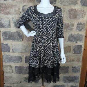 Double Jeu‎ Paris Dress Woman's Small Black Gray Tulle Trim Layered Netting